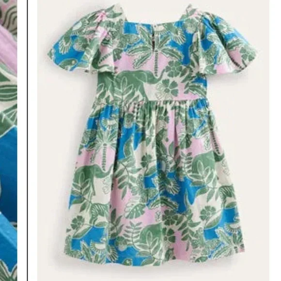 Mini Boden‎ Flutter Sleeve Tropical Printed Dress Girls Sz 9-10
