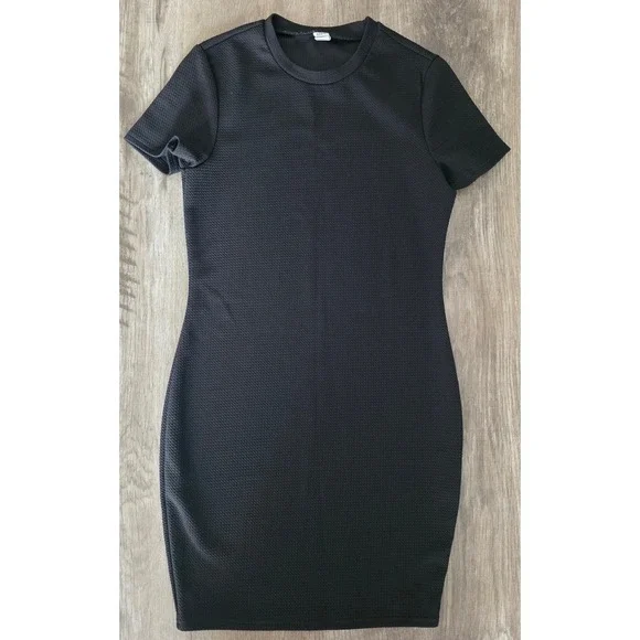 Girls Black Textured Waffle Knit Bodycon Short Sleeve Mini Dress Size 12/13‎ yrs