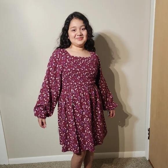 Cat & Jack Red Casual Sundress with Bishop Sleeves