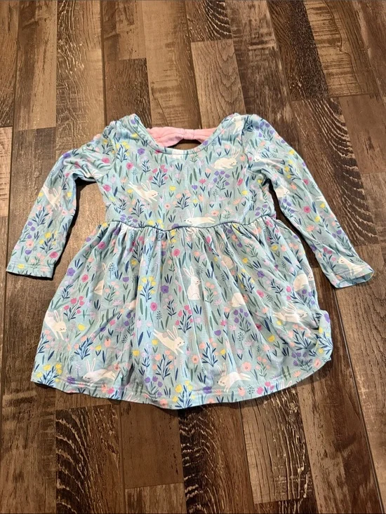 Play by Little Sleepies Pastel Blue Floral & Bunny Long Sleeve Dress6-12 months