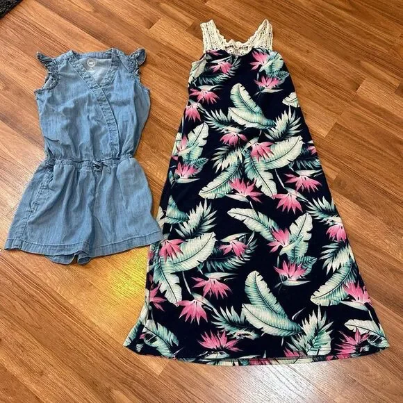 Girls Dress / Romper | Floral & Denim Patterns | Girls  size 7 - Medium