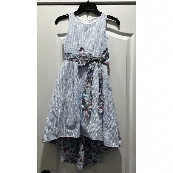 Rare Editions Girls Size 10 Dress Seersucker stripes and floral print