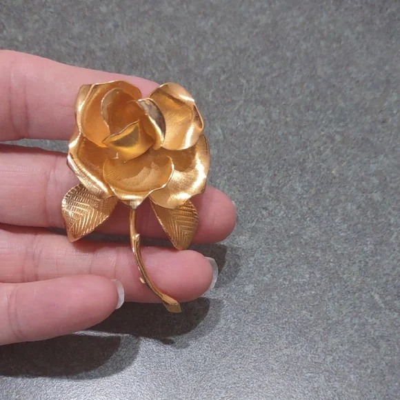 Vintage Gold Tone  Rose Bloom Brooch Signed Cerrito