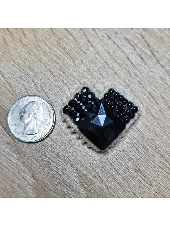 Vintage Black Beaded Square Brooch