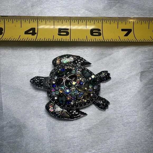 Large Multicolored Rhinestones Turtle Brooch /‎ Pin -  2