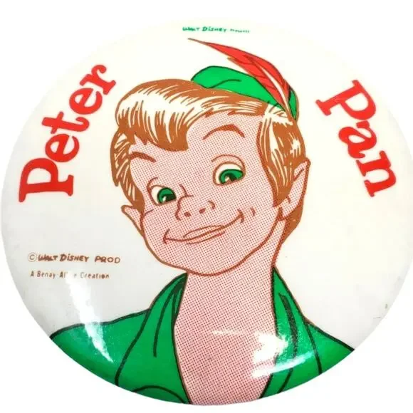 Vintage Walt Disney Productions Peter Pan Large Round Button