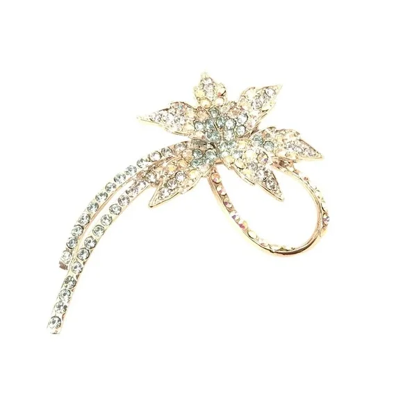 Blue &‎ Aurora Borealis Rhinestone Brilliant Silver Plated Blue Sparkly Brooch