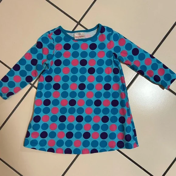 Hanna Andersson Blue Pink Purple Polka Dot‎ Long Sleeve Dress Size 90