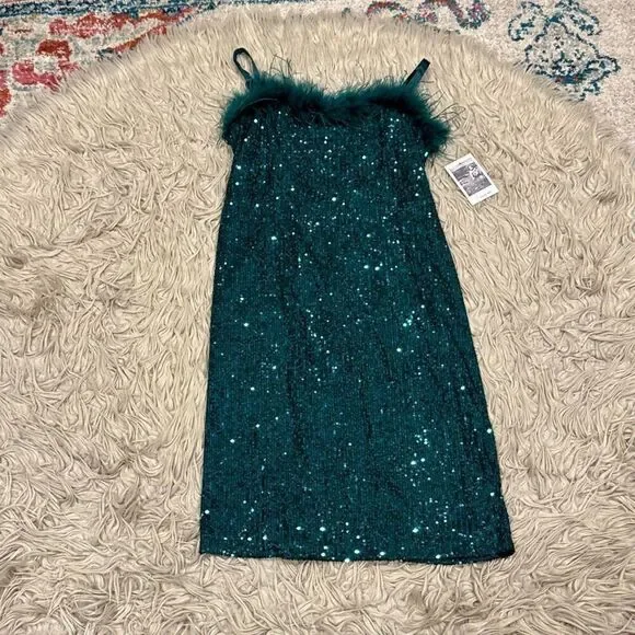 Nickie Lew Green sequined and feathers dress size 12