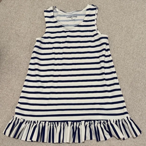 Lands' End Striped Navy and White Kids Dress