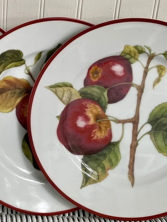 Williams-Sonoma Ceramic Plates. Fruit Designs on Salad, Fruit, Dessert Dishes