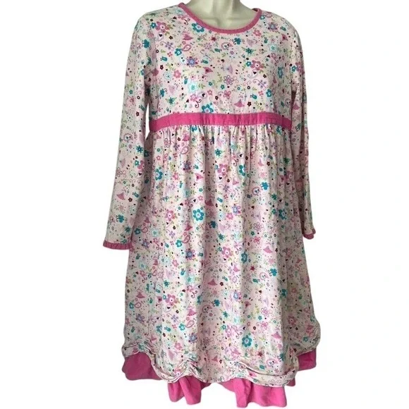 Hanna Andersson Girls 160 Floral Fairy Corduroy Dress Pink Ruched Hem 2007 EUC‎