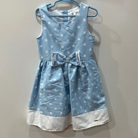 Tahari Girl Light Blue Dress with White Dots Size 5
