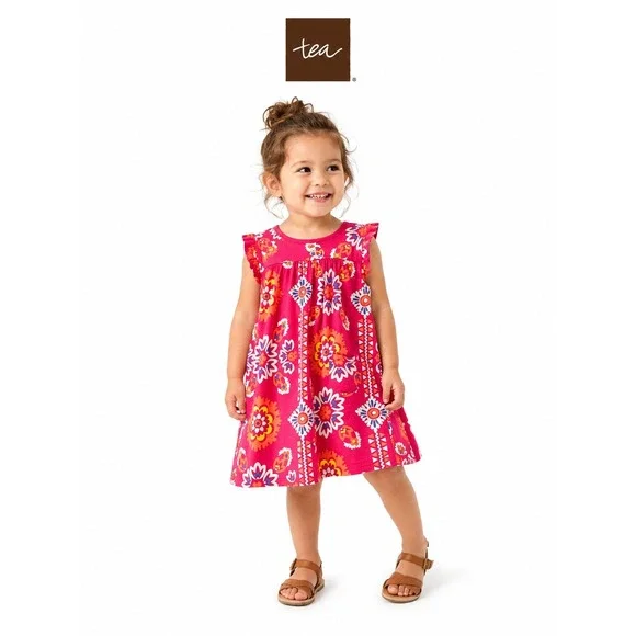 Tea Collection Girls Pink Boho Floral Pocket Dress Size 6