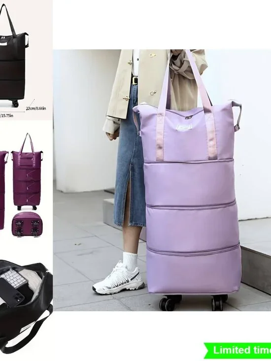 Expandable Rolling Travel Duffel Bag Detachable Spinner Oxford Cloth Carry On