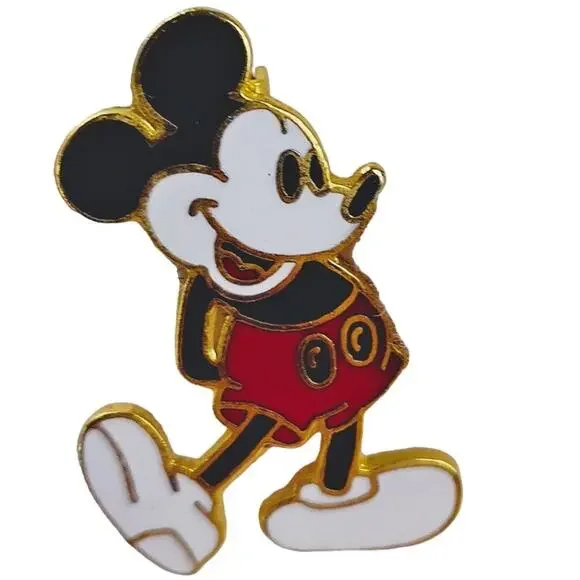 Vintage Disney Mickey Mouse Enamel Brooch Gold-Toned Taiwan