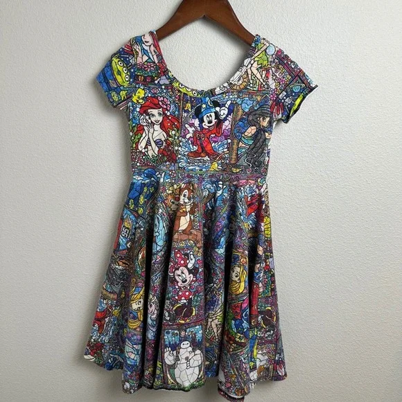 Wild Rich Kids Disney Stained Glass Skater Dress 9/10 Regular Multicolor Print