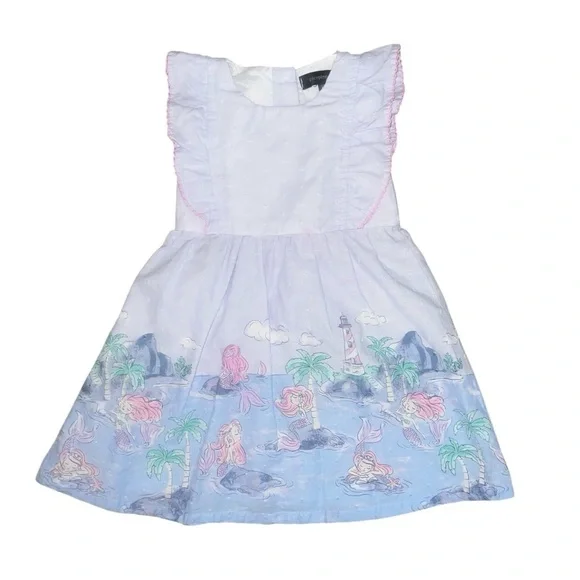 EUC Picapino Sleeveless Mermaid Beach Dress Cotton Blue Ruffle Toddler 18 months
