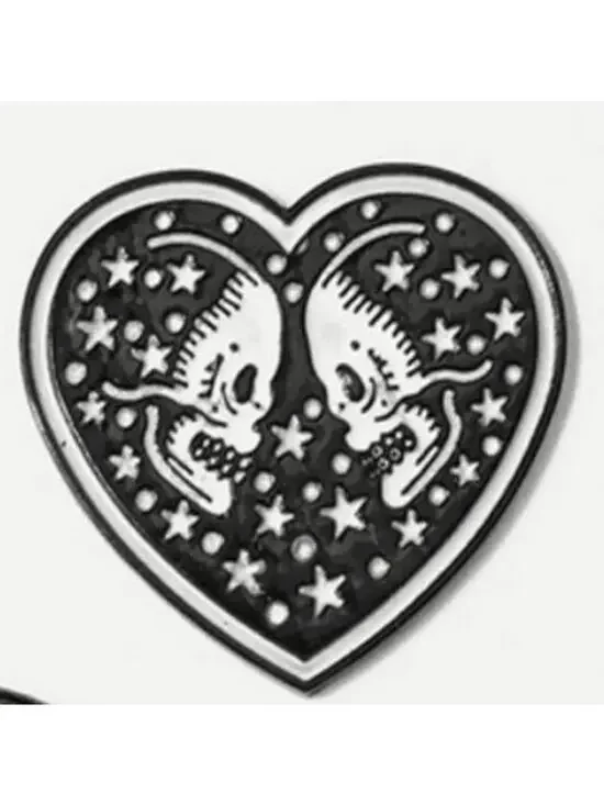 Double Skull Heart Pin Brooch Halloween