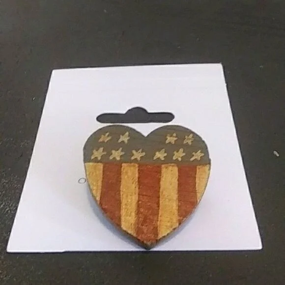 Painted wooden heart patriotic flag pin‎