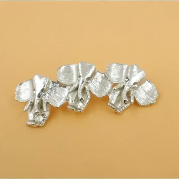 Elephant‎ Brooch Silver-Tone Rhinestone Eye Novelty Pin
