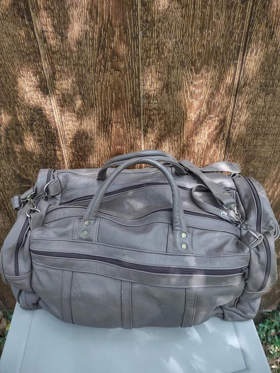 Vintage Gray Leather Weekender Duffel bag