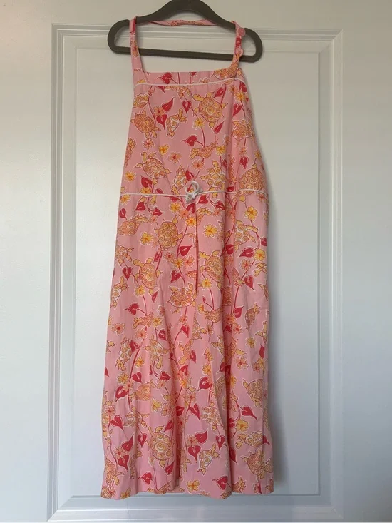Vintage Lilly Pulitzer Girls Pink and Orange Sleeveless Midi Sundress w/ Turtles