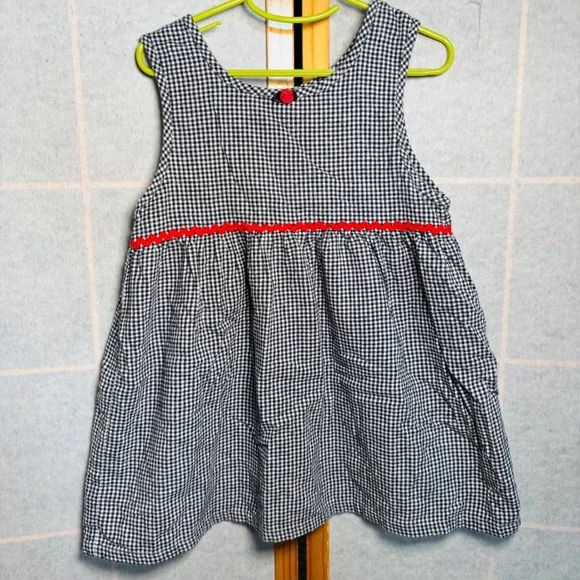 Vintage Carters Sz 5 Black White Gingham Tea Party Dress Little Girl Picnic Rose
