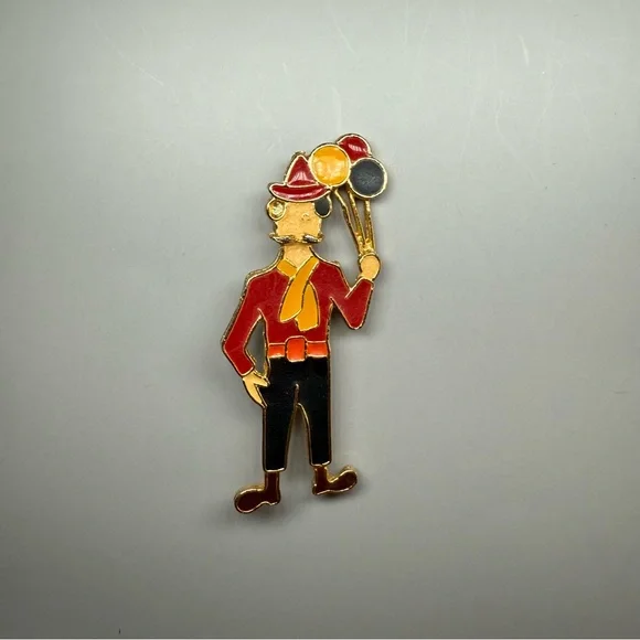 Vintage Carnival Balloon‎ Man Enamel Lapel Pin – Red Yellow Black – Whimsical