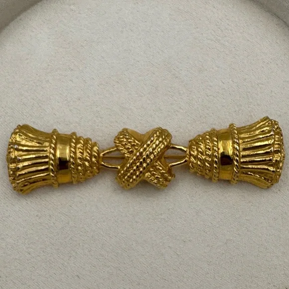 Vintage‎ IVANA Trump Gold Tone Double Tassel Knot Brooch Signed Rare Pin