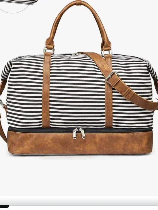 NWT Weekender Bags Duffel Bags with Shoe Compartment Overnight Carry on Blk,whte