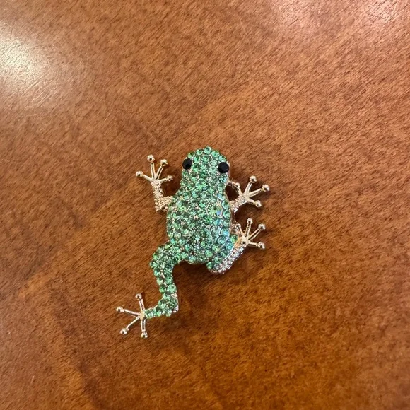Sparkling Green Frog Brooch