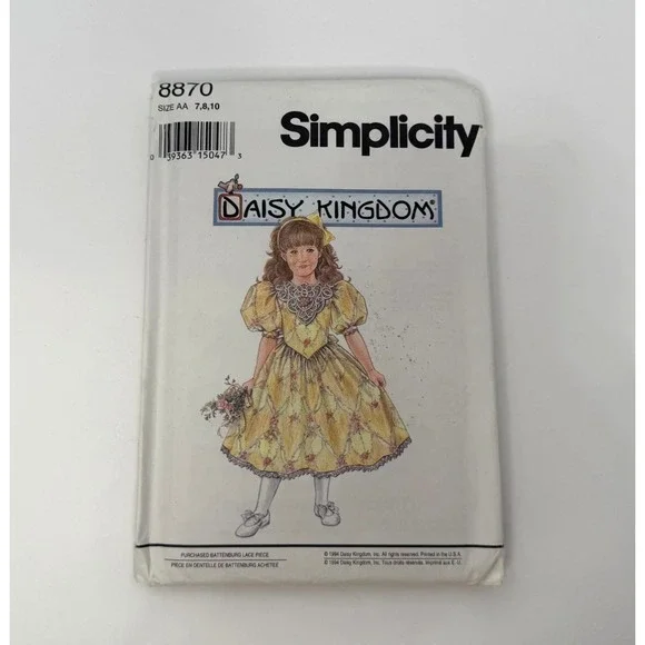 SIMPLICITY 8870 Daisy Kingdom Girl's Dress Size 7-8-10 UNCUT Vintage 90s