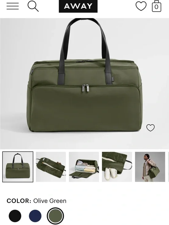 Away Olive Green Garment Duffel NWT