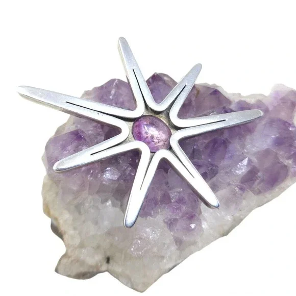 Reveriano Castillo Brooch 925 Sterling Silver Amethyst Sputnik Atomic Pendant