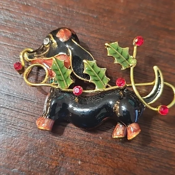 Dachshund Christmas Enameled Brooch
