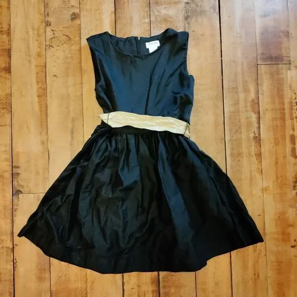 Crewcuts size 5 black dress gold sash Christmas outfit occasion dress cotton