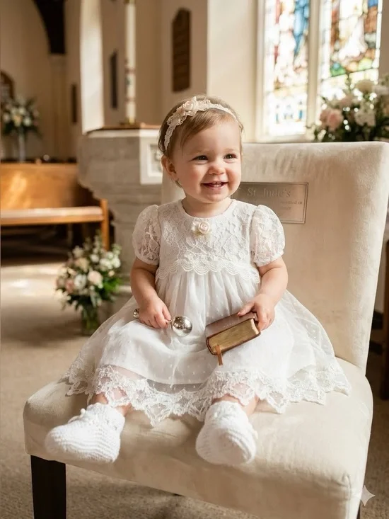 Rare find! VIntage 1990's Jo Lene 18M Baby Girl's White Lace dress baptism GUC