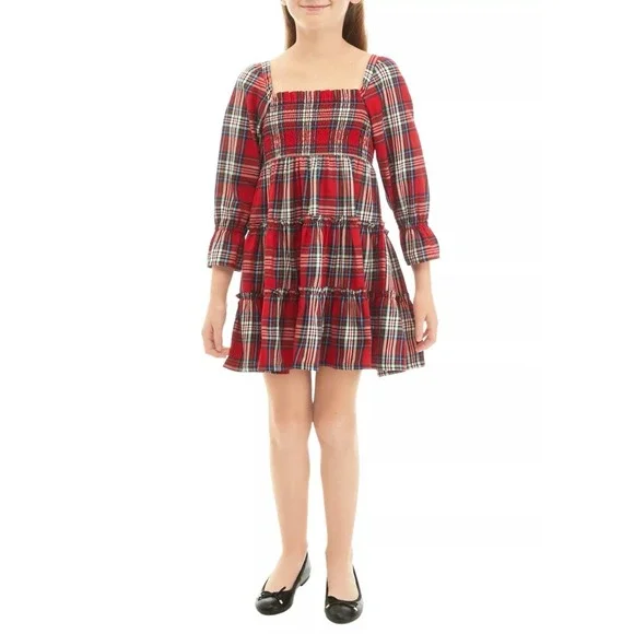 Crown &‎ Ivy Girls Plaid Dress Smocked Holiday Time Preppy Classic Medium 8-10