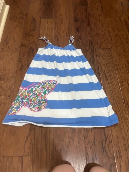 Mini Boden Blue White Stripe Butterfly Dress Size 6-7Y