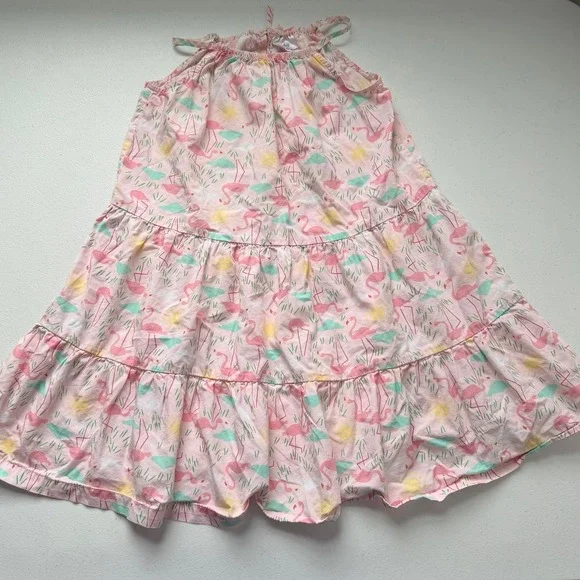 Hanna Andersson Spring Summer Flamingo Print Tiered Sun Dress 6/7 Runs Big
