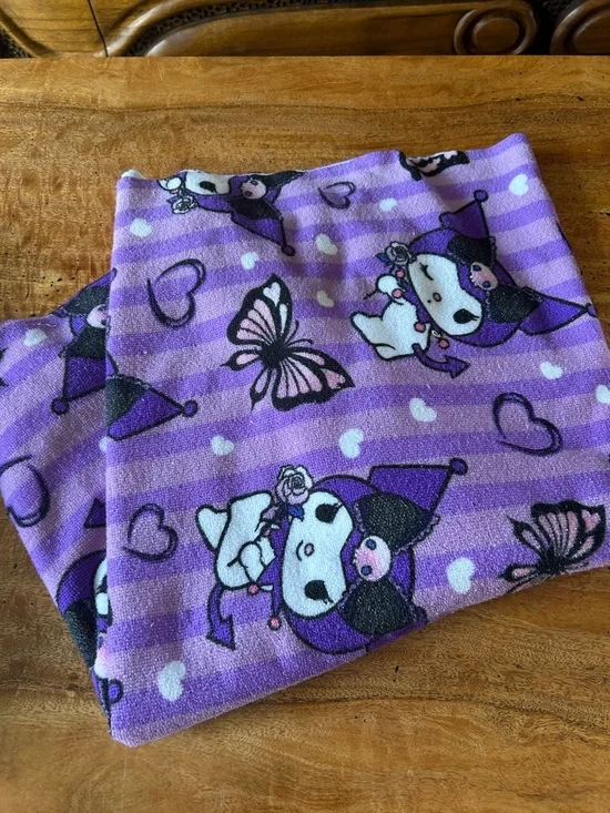 Kuromi Purple Print Striped Bath Towel