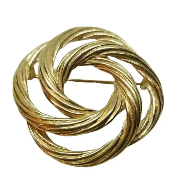 Monet Swirl Brooch Pin Open Gold Tone Circle