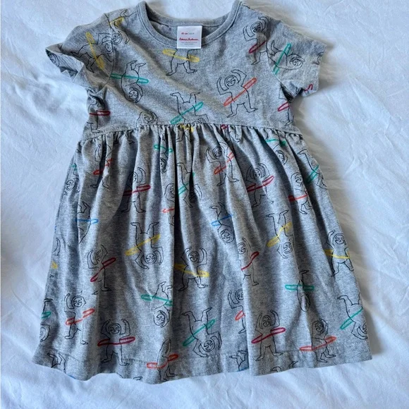 Hanna Andersson Sloth Hula Hoop Short Sleeve Organic Cotton Gray Dress Size 2