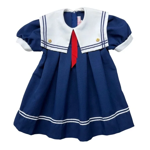Vintage Kids Navy Blue Sailor Dress White Collar Nautical Pleated 4T Dress Up