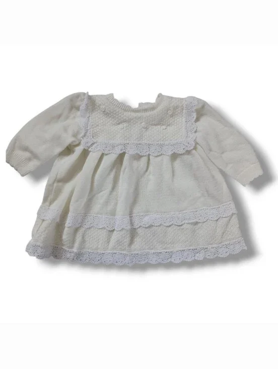 Vintage Baby Dress Sweater Knit Cream Winter White Ivory b.t. kids Size 6-9 mo.