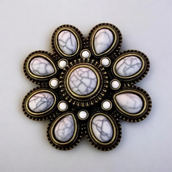 Premier Designs Floral Brooch/Pendant with White Marbled Cabochons