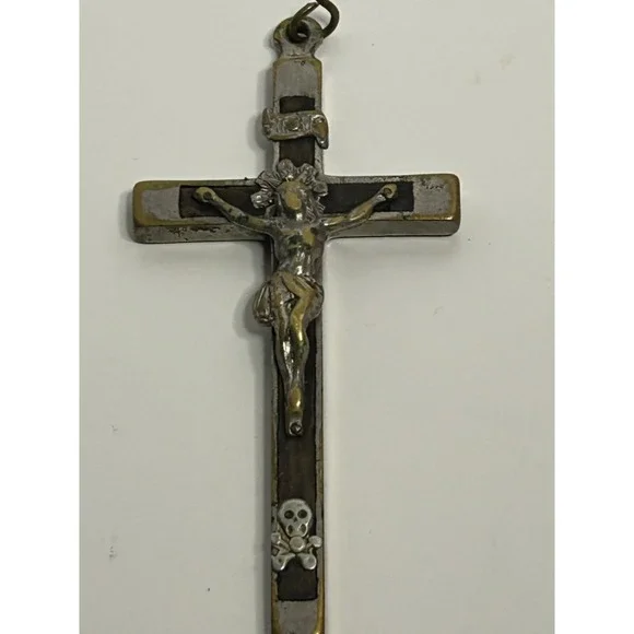 Antique Nuns Habit Pectoral CRUCIFIX‎ W/ SKULL & CROSSBONES Cross 4