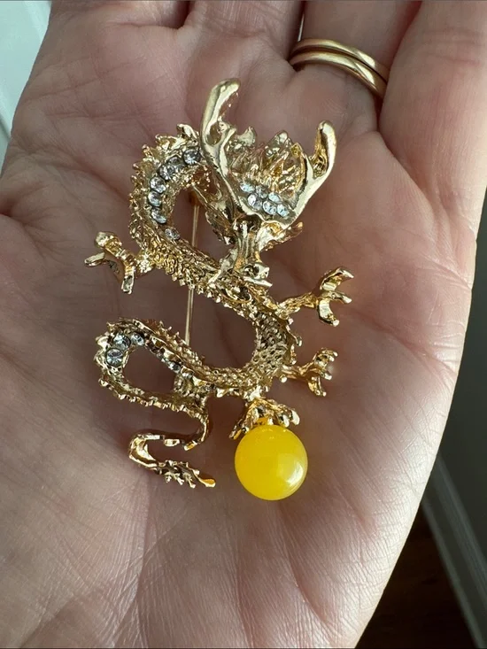 Dragon Brooch Gold with Yellow Orb