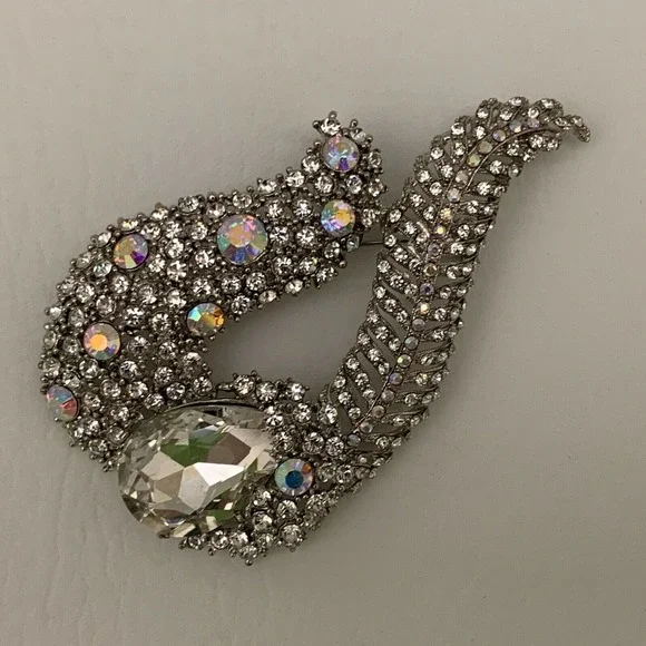 Brooch Pin Clear Iridescent Silver-tone
